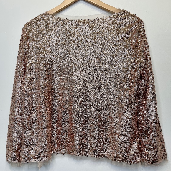 Oliver | Gold Jewel Tone Sequin Embellished Shrug Boxy Cropped Glam Cardigan - Picture 4 of 16